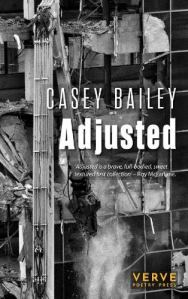 Cover of Adjusted by Casey Bailey. The image depicts a tower block that has fallen into disrepair, in grayscale.